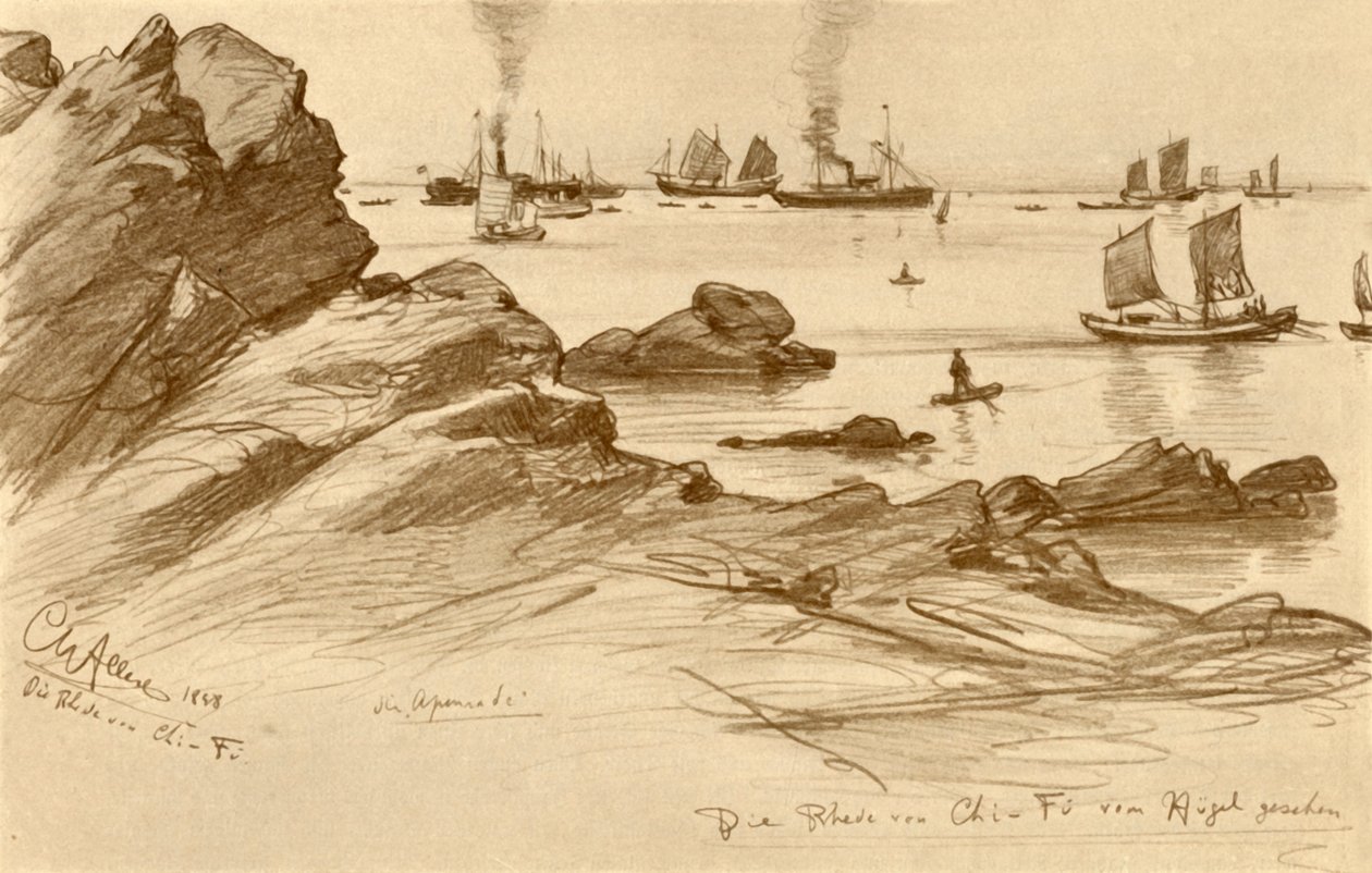 Veiene ved Chefoo sett fra åsene, Kina, 1898. av Christian Wilhelm Allers