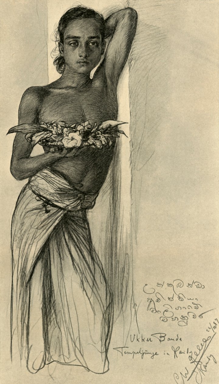 Ukku Banda, ung mann ved et tempel, Kandy, Ceylon, 1898. av Christian Wilhelm Allers