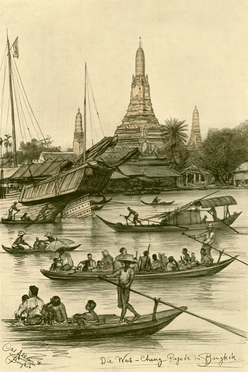 Wat Chaeng, Bangkok, Siam, 1898. av Christian Wilhelm Allers