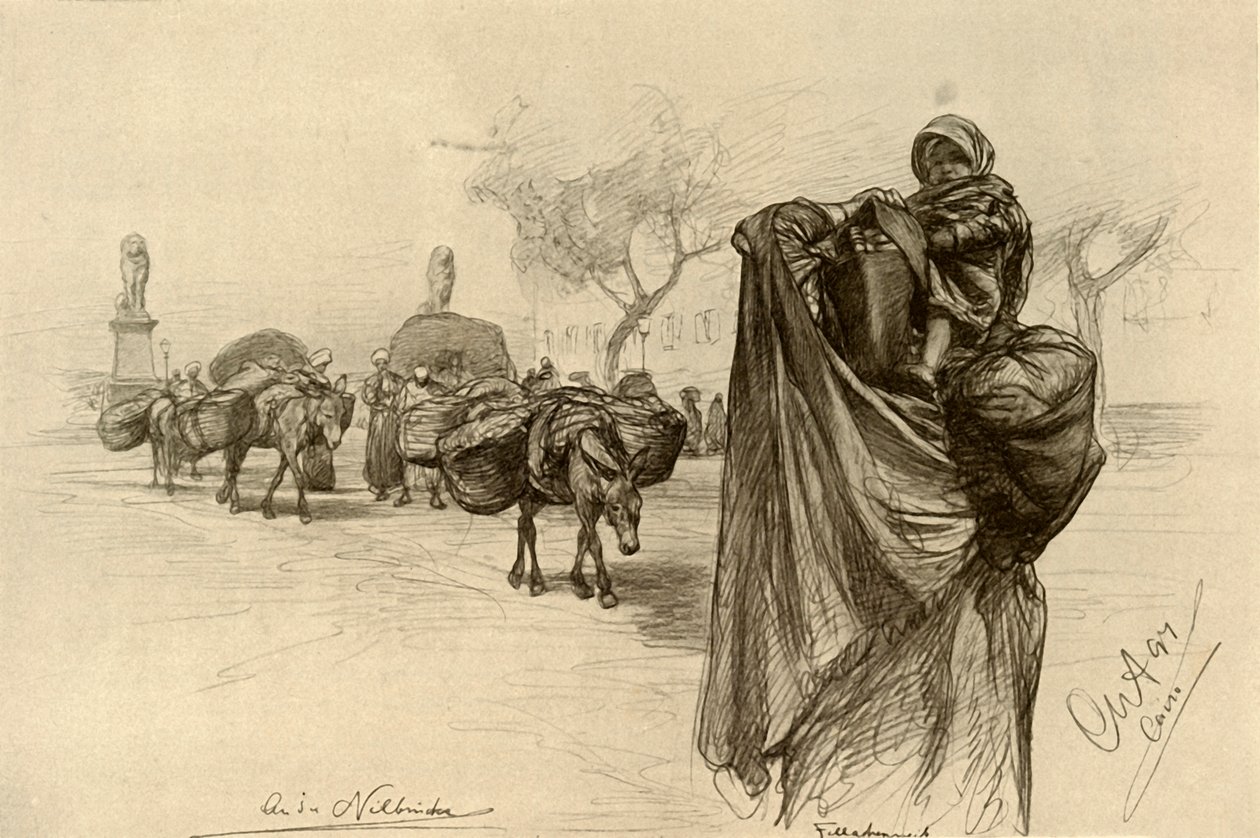 Kvinne og barn nær Kobri el Gezira-broen, Kairo, 1898. av Christian Wilhelm Allers