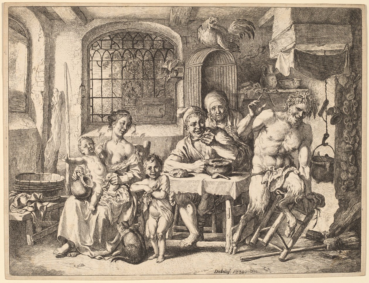 En satyr på besøk hos en bondefamilie av Christian Wilhelm Ernst Dietrich