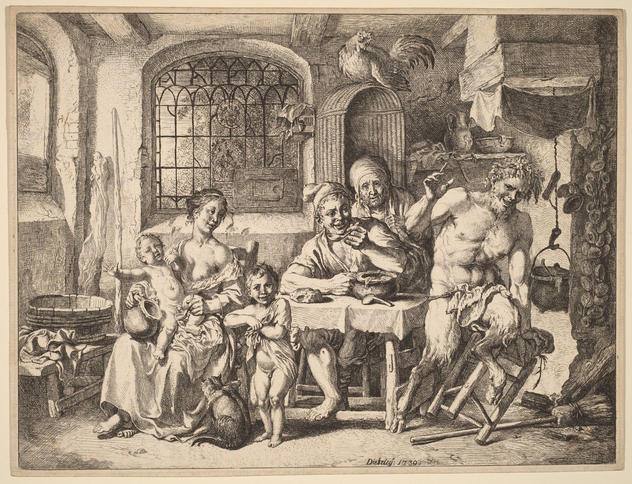 En satyr besøker en bondefamilie av Christian Wilhelm Ernst Dietrich