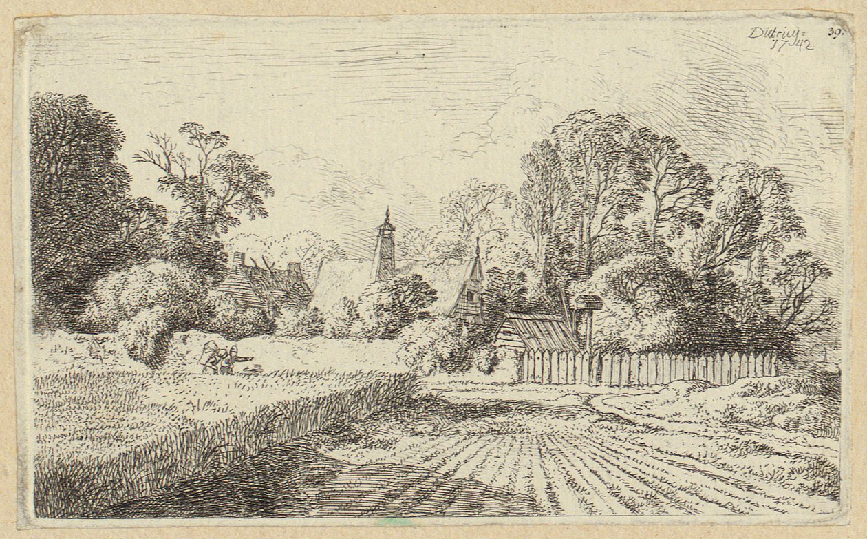 Brystbilde av en ung mann med en tegnestift i hånden av Christian Wilhelm Ernst Dietrich