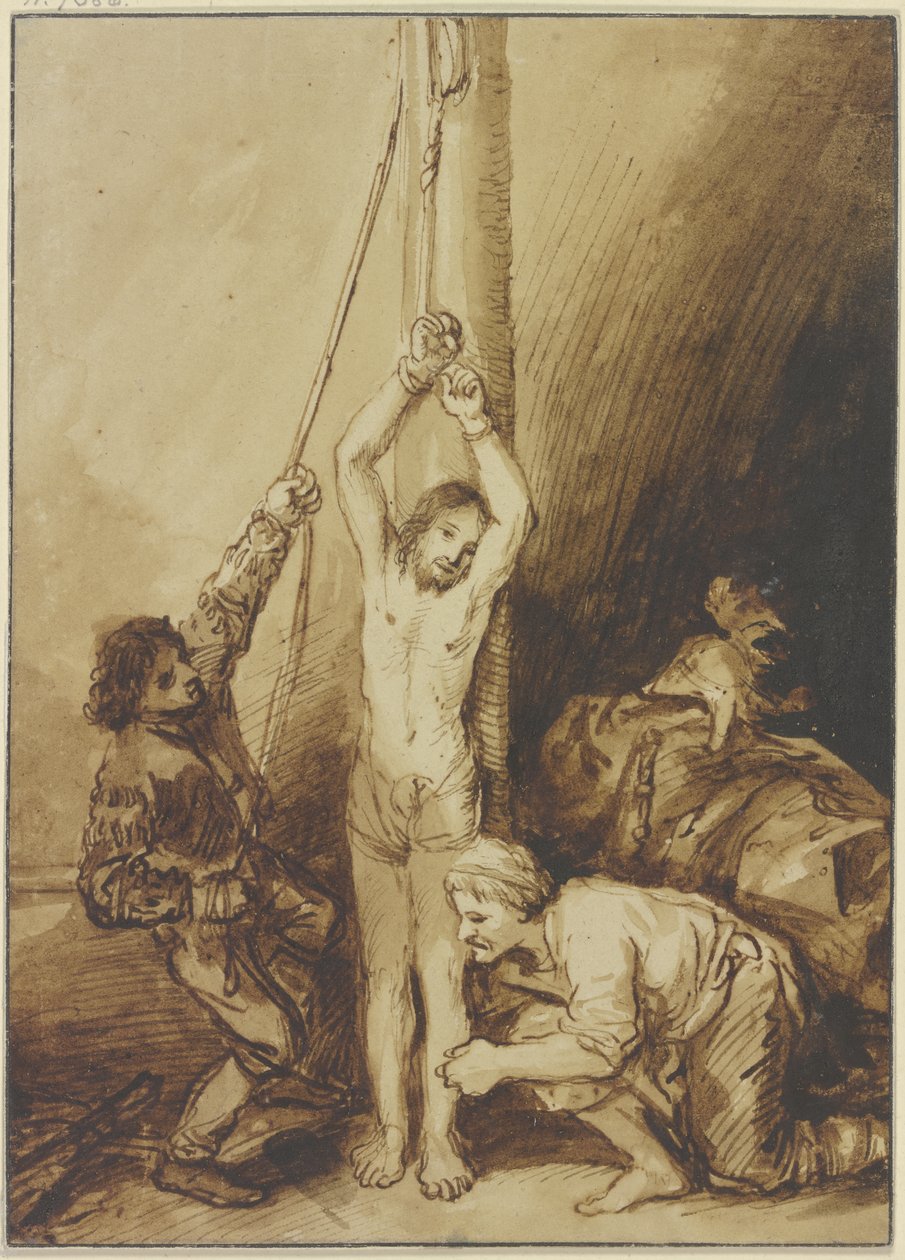 Kristus ved piskesøylen, i Rembrandts stil av Christian Wilhelm Ernst Dietrich
