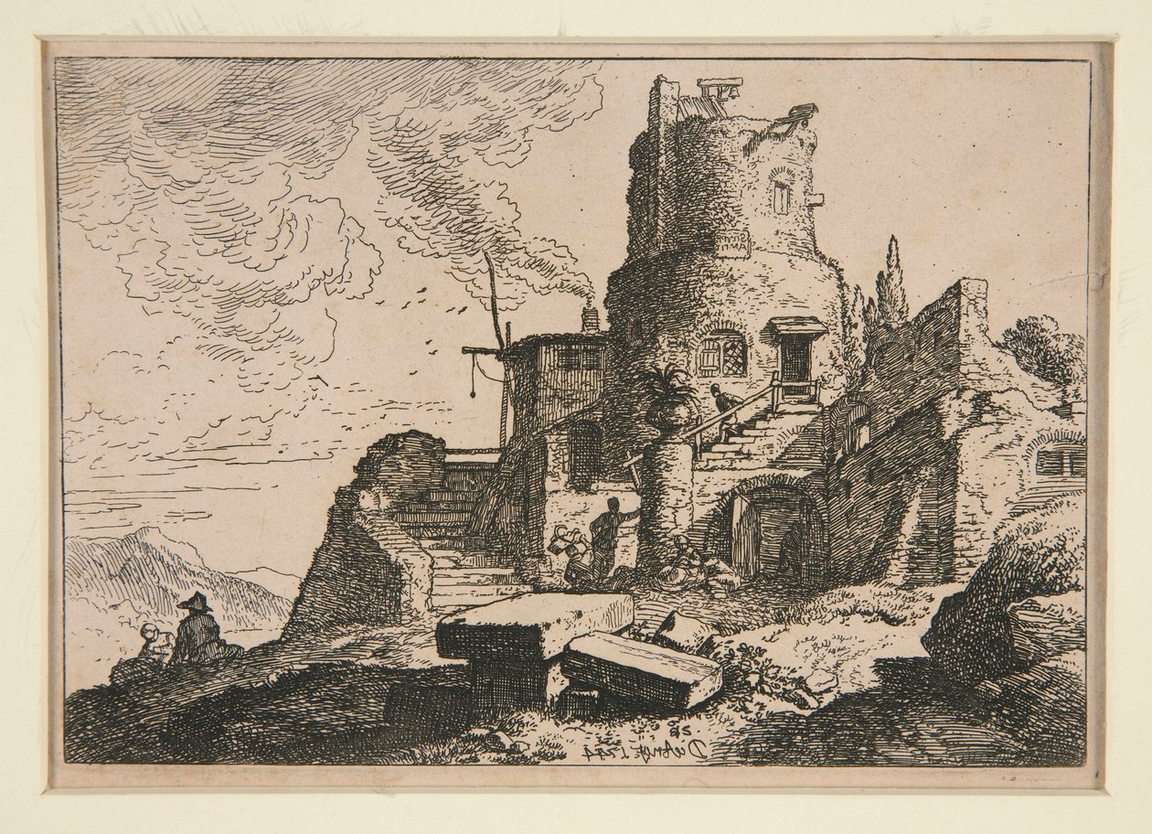 Landskap med tårn av Christian Wilhelm Ernst Dietrich