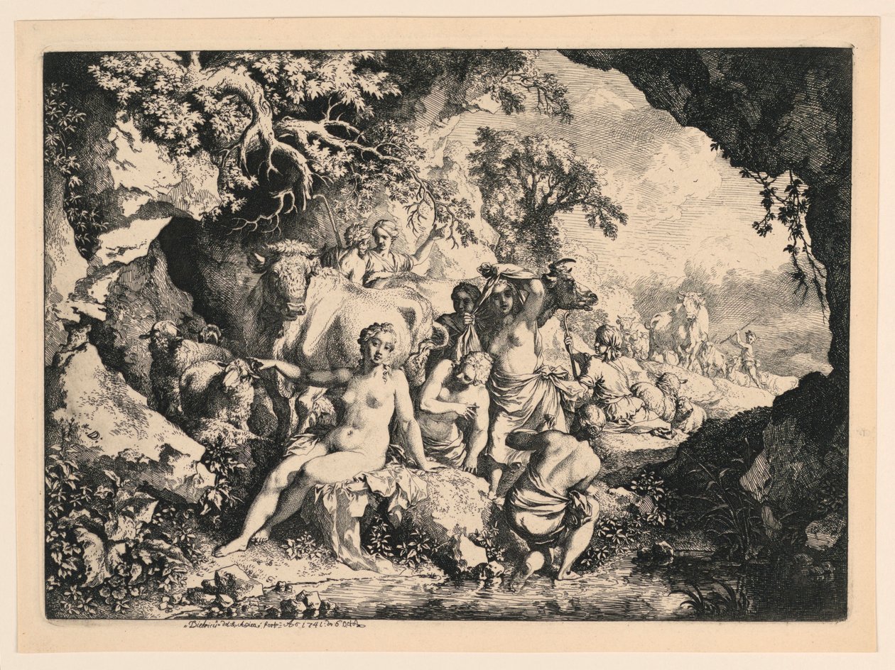 Nymfer som bader i nærheten av en hule av Christian Wilhelm Ernst Dietrich