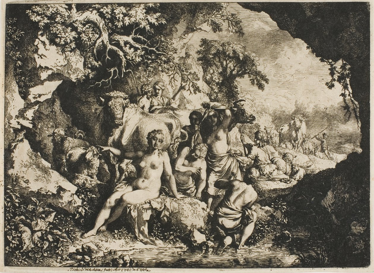 Nymfer som bader i nærheten av en hule av Christian Wilhelm Ernst Dietrich