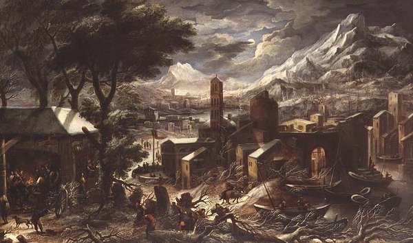 Et alpint vinterlandskap av Christian de (circle of) Koninck