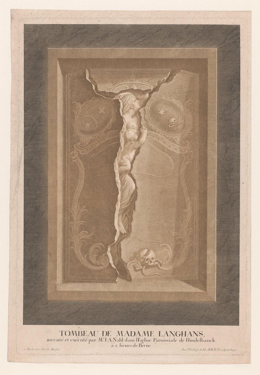 Graven til Mary Magdalene Langhans i kirken Hindelbank Tombeau de Madame Langhans (...) (tittel på objekt) av Christian von Mechel