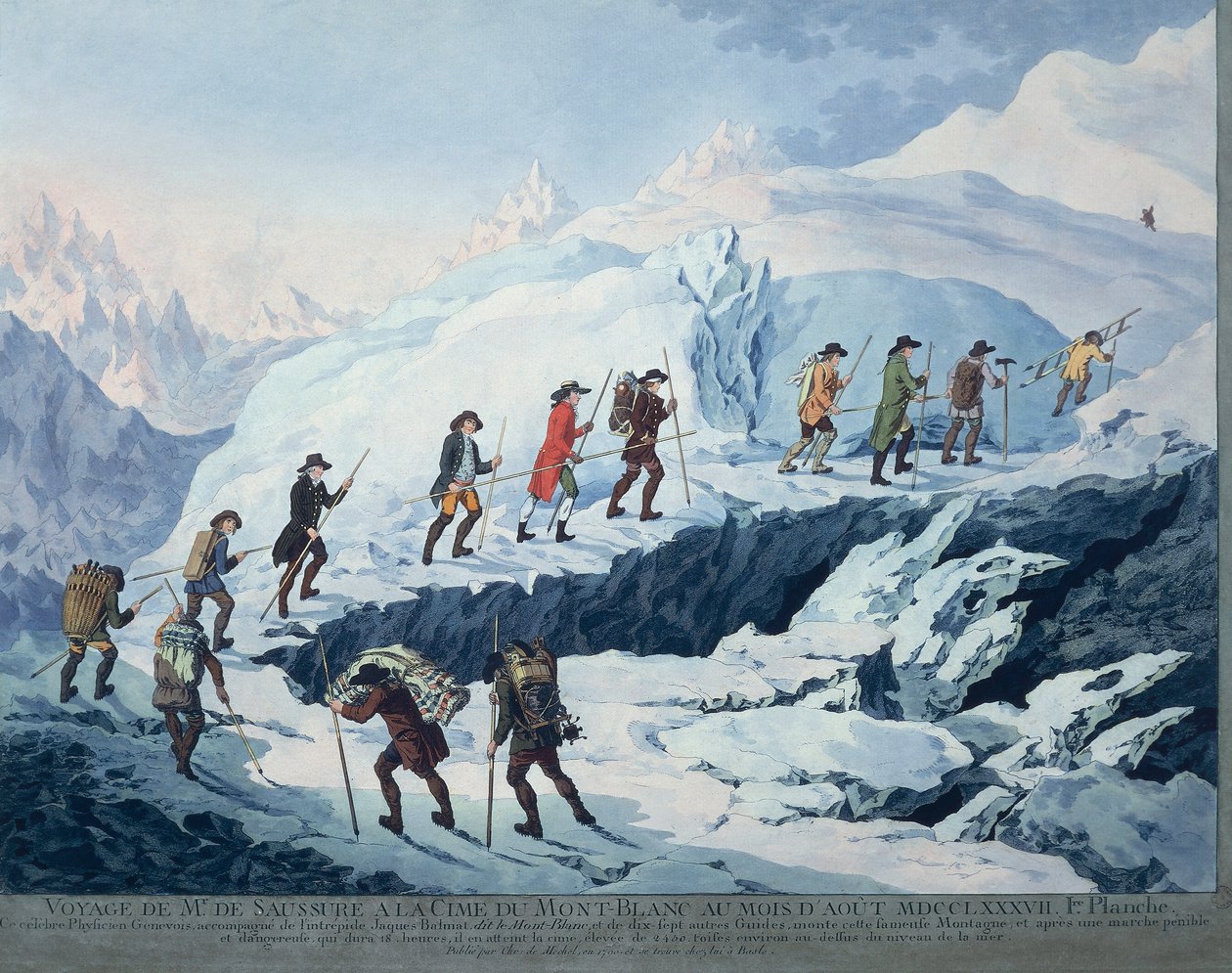 Horace-Benedict de Saussure klatret toppen av Mont Blanc i august 1787 av Christian von Mechel