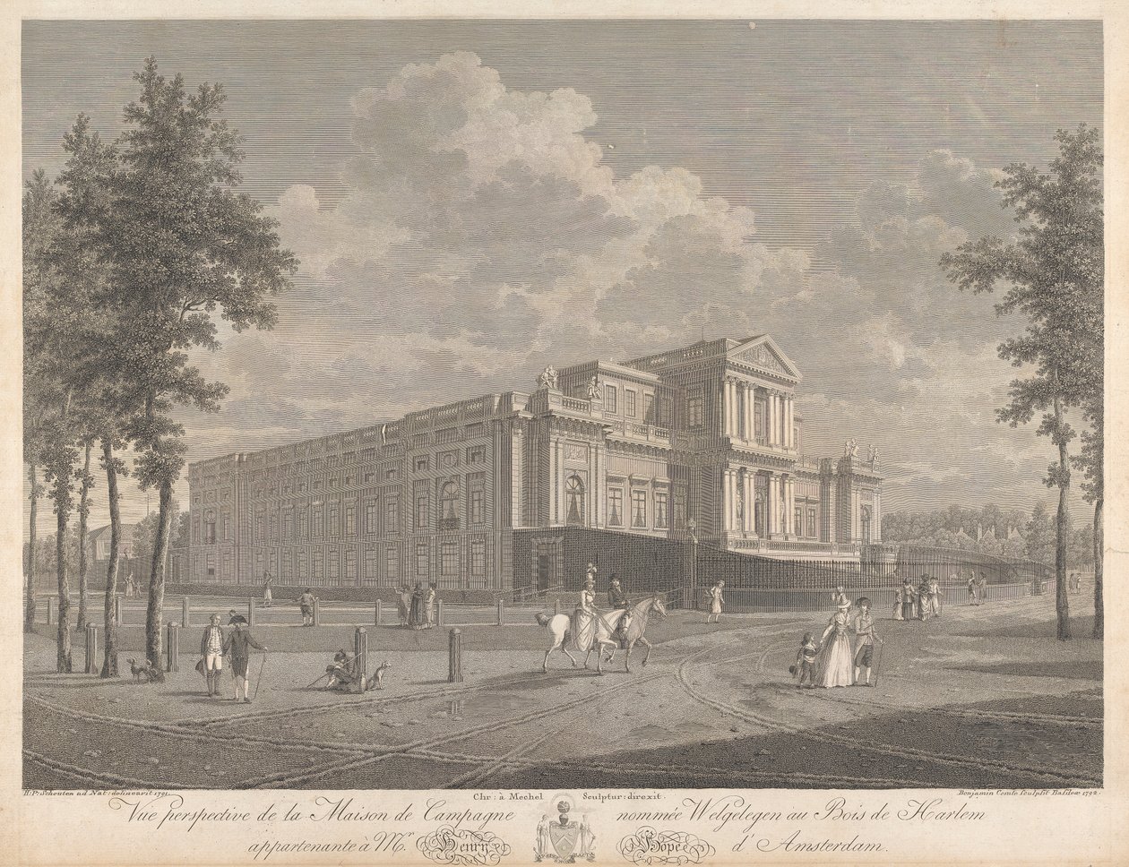 Welgelegen: Perspektiv utsikt over landstedet kalt Welgelegen i Harlem Wood, tilhørende Mr. Henry Hope fra Amsterdam av Christian von Mechel