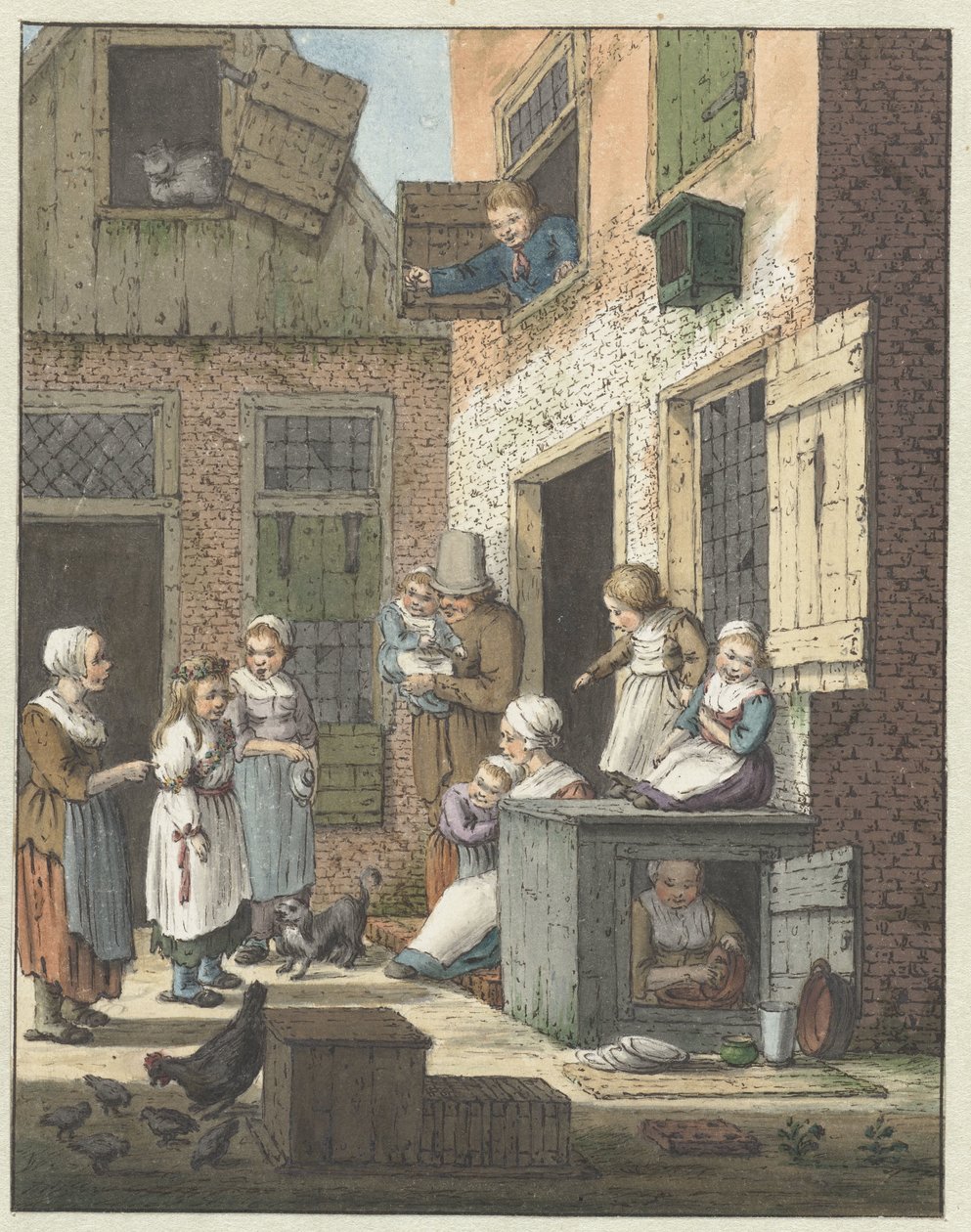 Gruppe mennesker foran et hus av Christina Chalon