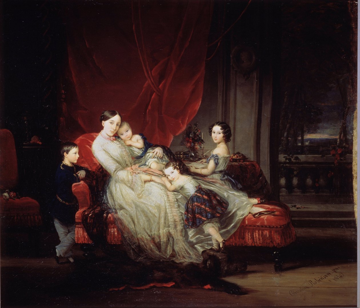 ""Portrett av storhertuginne Marie Nikolaievna av Russland (1819-1876) med fire av barna hennes (Marie, Nicolas, Eugenie og Eugene bebe)"" Maleri av Christina Robertson (1796-1854) 1849 Statens russiske museum, St. Petersburg av Christina Robertson