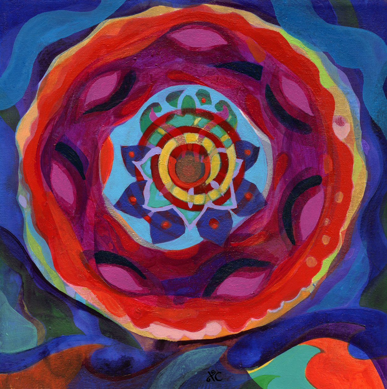 Meditasjon 4 Radiance Mandala, ca. 2017 (akryl på lerret) av Christina Saj