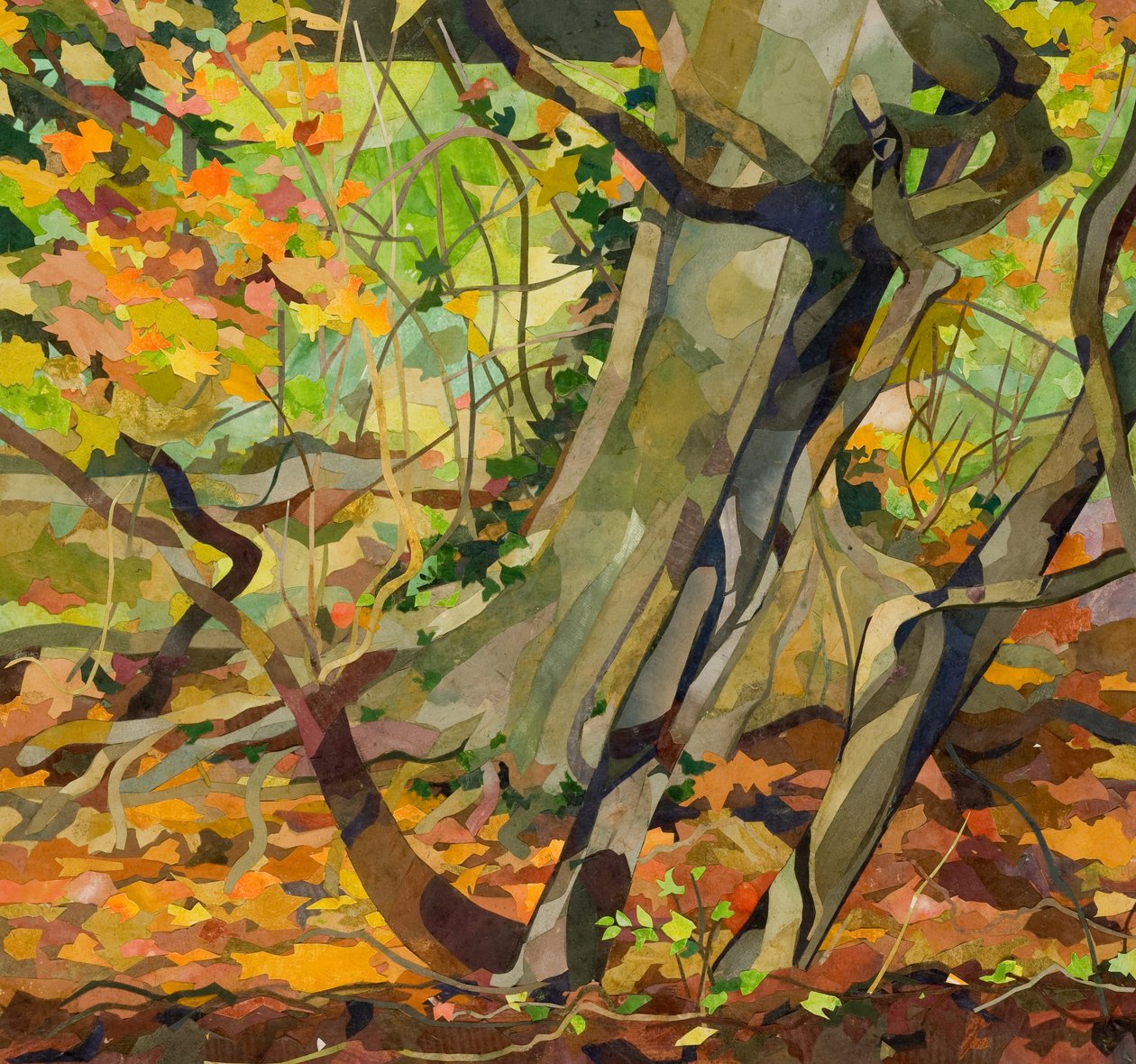 Angelas Moat, 2019 (akvarellmalt papirkollasj) av Christine McKechnie