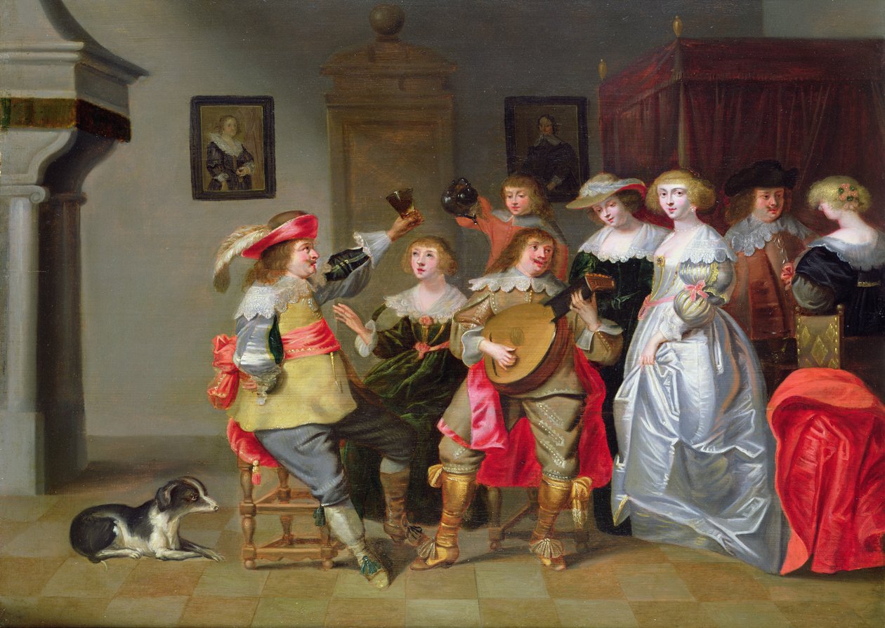 Et elegant selskap Gledelig i et interiør av Christoffel Jacobsz van der Lamen