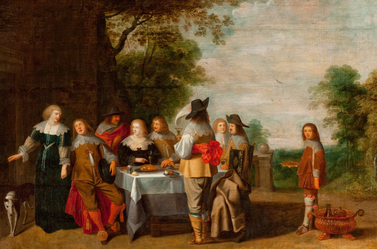 Selskap ved et bord i en park (olje på lerret) av Christoffel Jacobsz Laemen van der