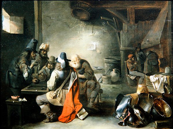 En gruppe figurer som spiller backgammon (olje på panel) av Christoffel Jacobsz van der Lamen