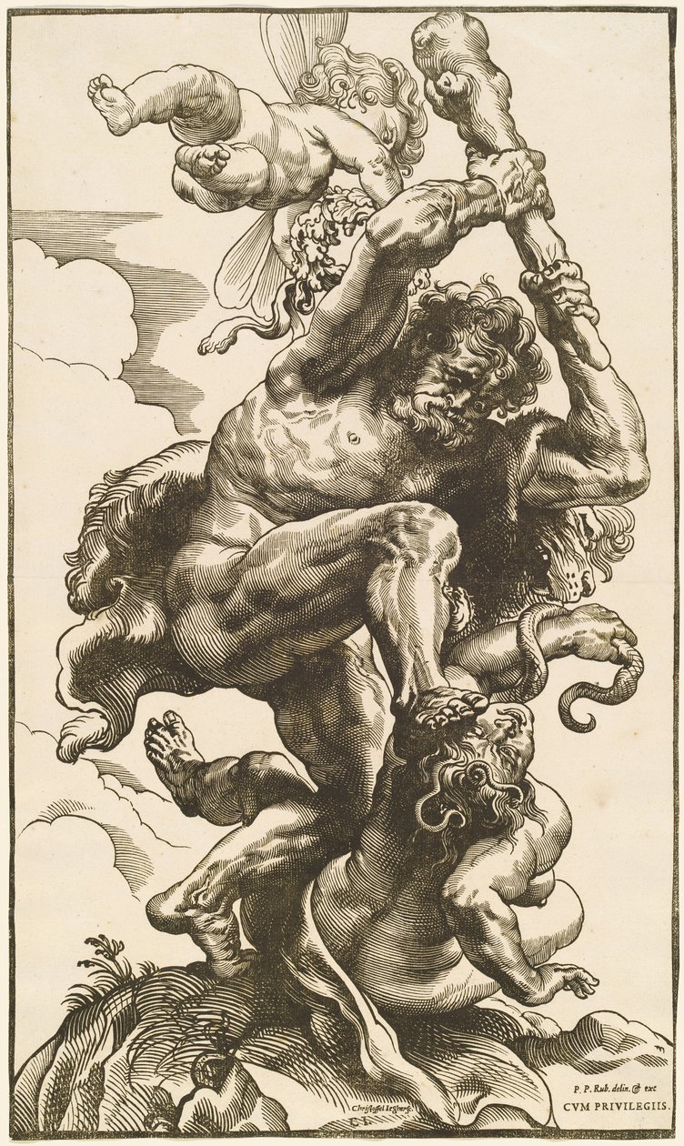 Hercules som kjemper mot raseri og uenighet av Christoffel Jegher after Sir Peter Paul Rubens