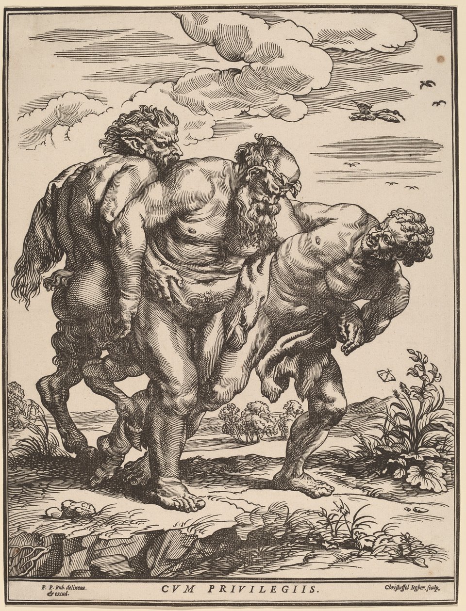 Silenus Akkompagnert av en Satyr og en Faun av Christoffel Jegher after Sir Peter Paul Rubens