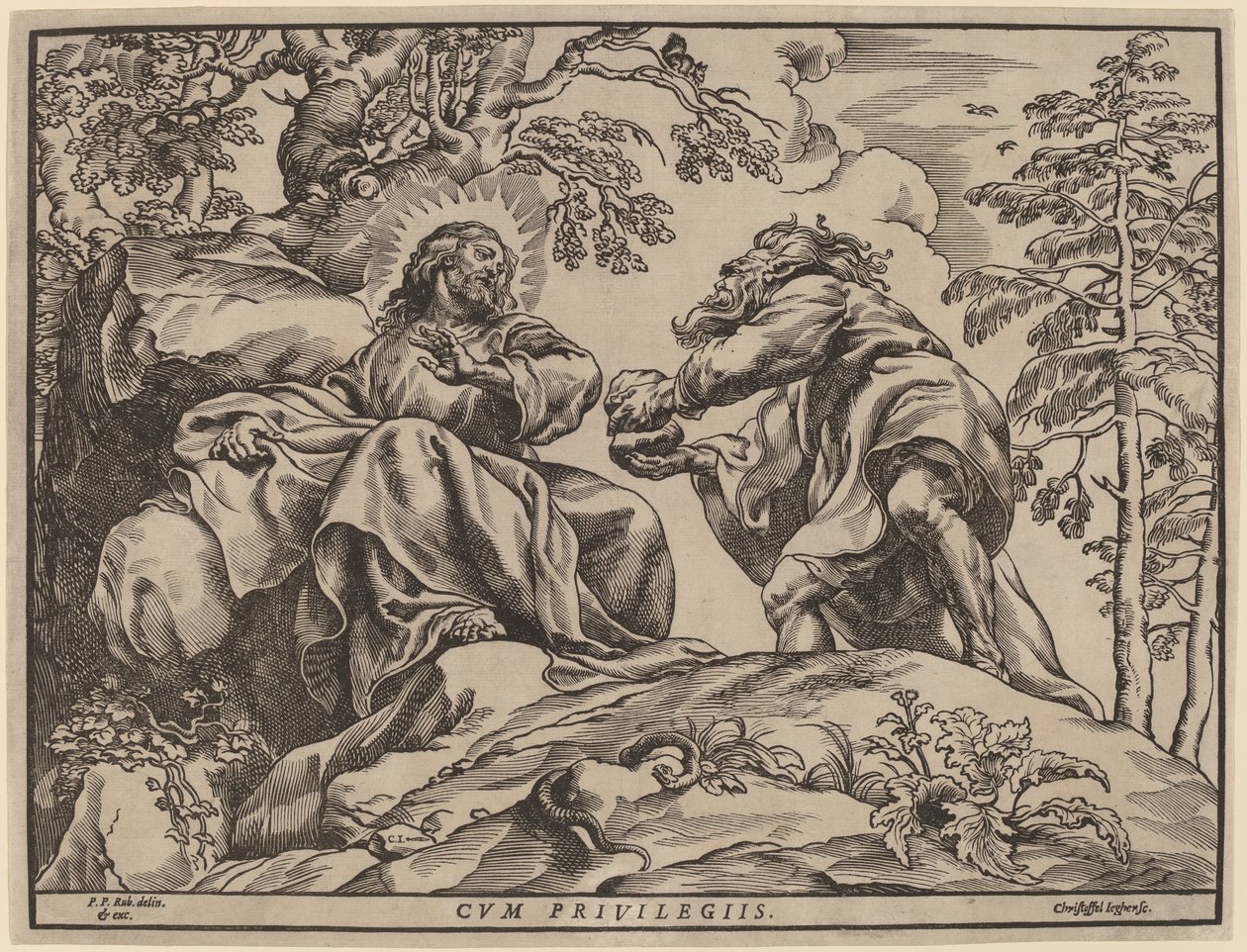 Kristi fristelse av djevelen av Christoffel Jegher after Sir Peter Paul Rubens