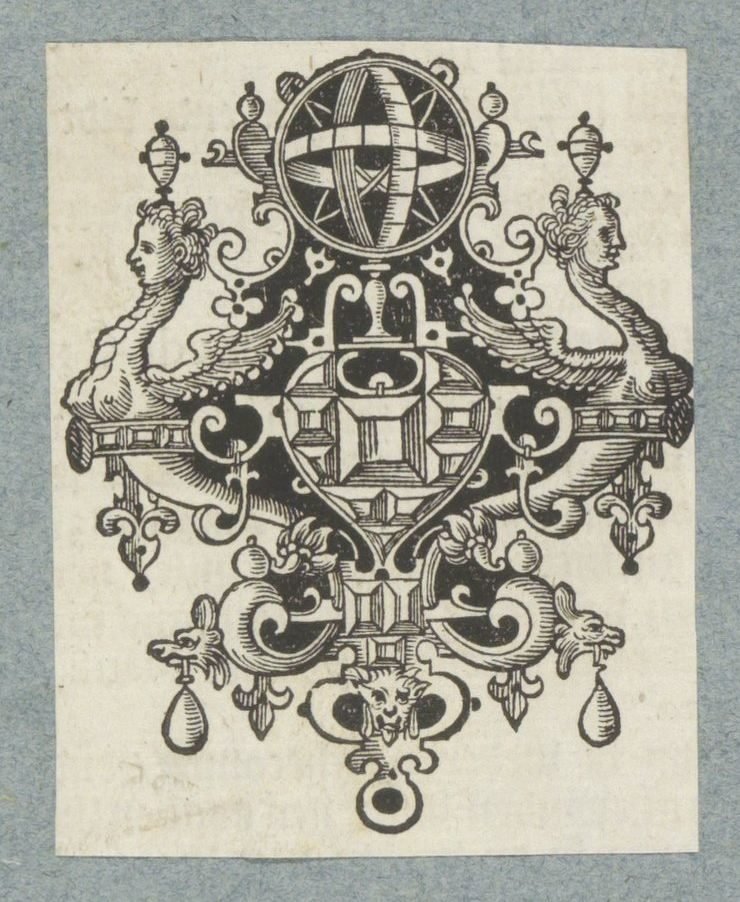 Ornament med edelstener og himmelsk klode av Christoffel van Sichem (II) (possibly)