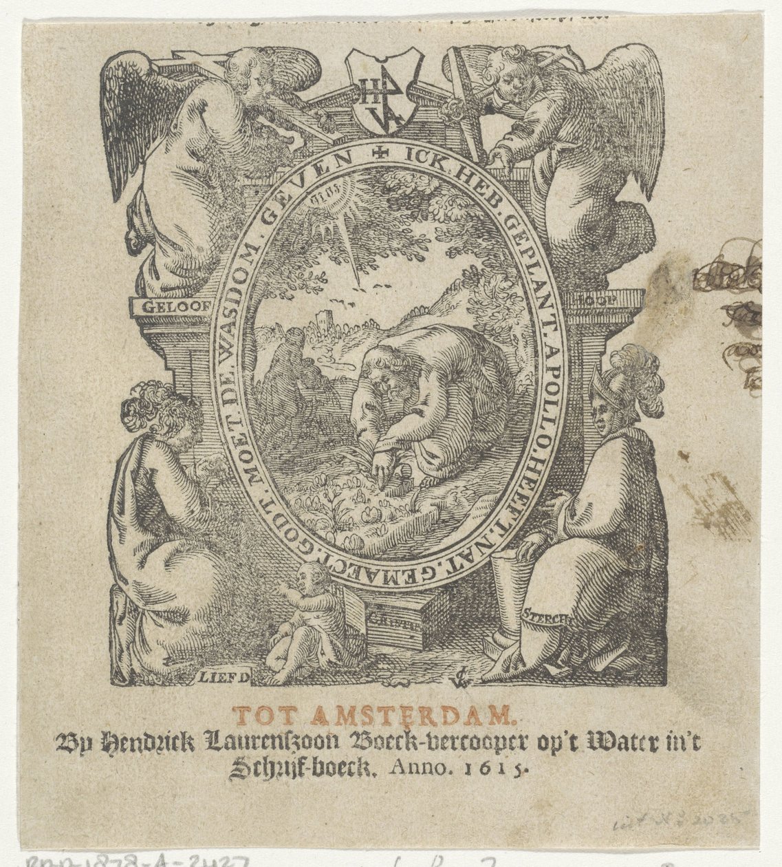Tittelvignett med en mann som planter avlinger av Christoffel van Sichem (II) (possibly)