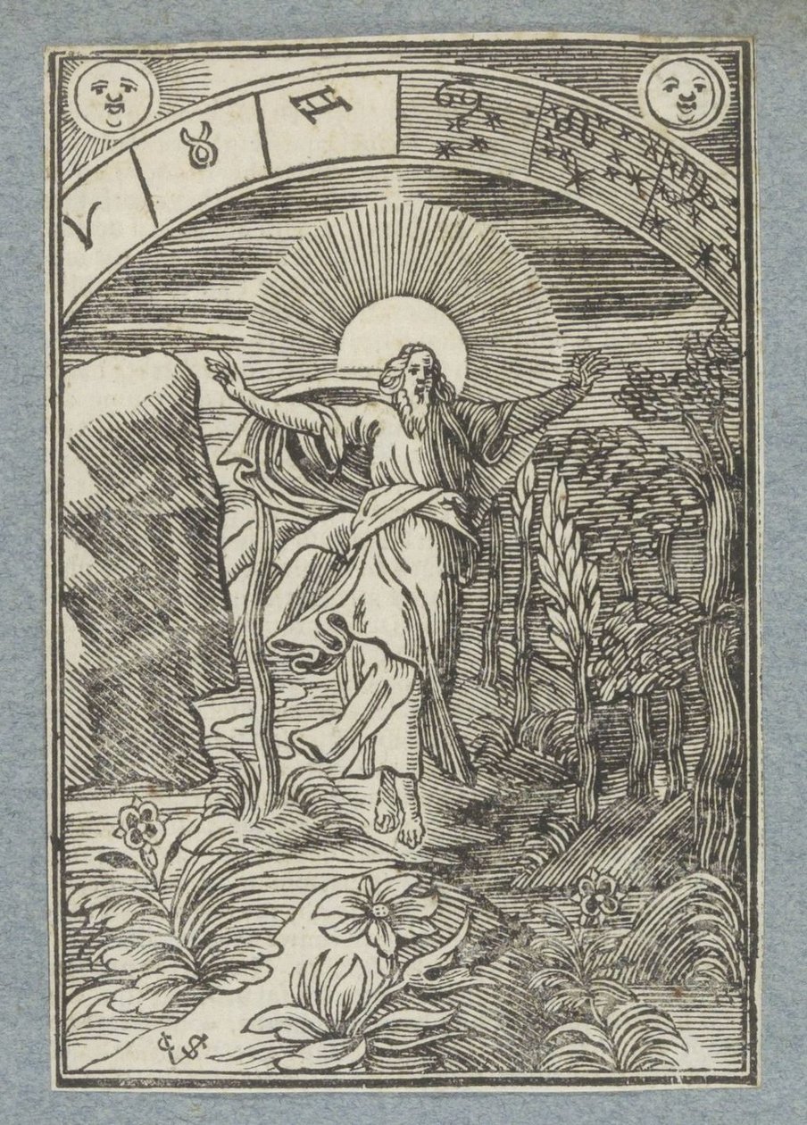 Fjerde skapelsesdag: Skapelsen av sol, måne og stjerner av Christoffel van Sichem (II)