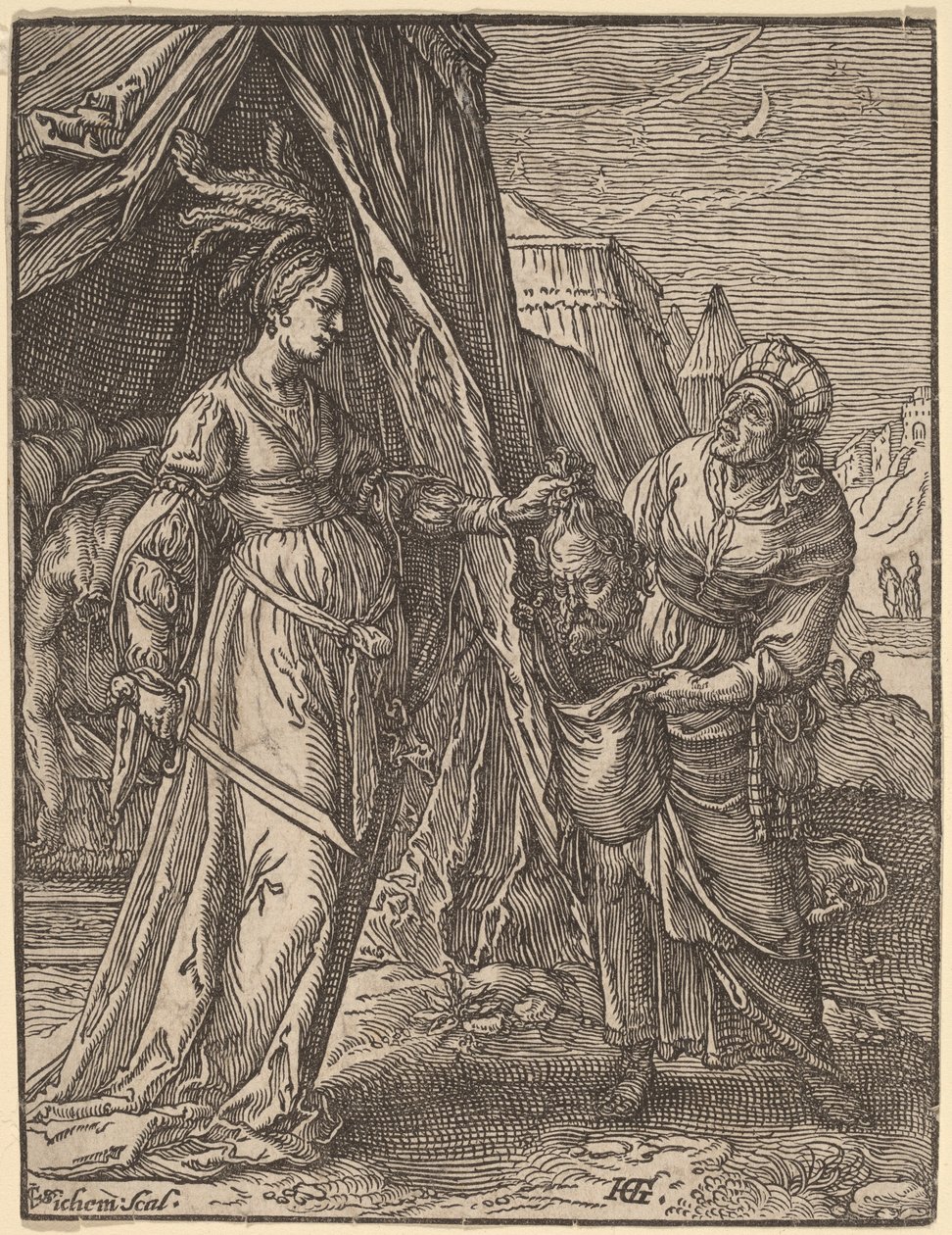Judith med sjefen for Holofernes av Christoffel van Sichem I, after Hendrik Goltzius