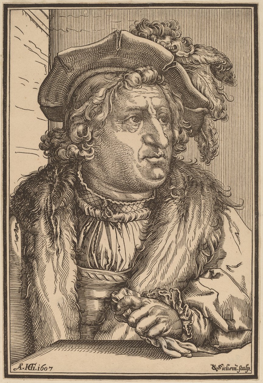 Mann med plymerhette av Christoffel van Sichem I after Hendrik Goltzius