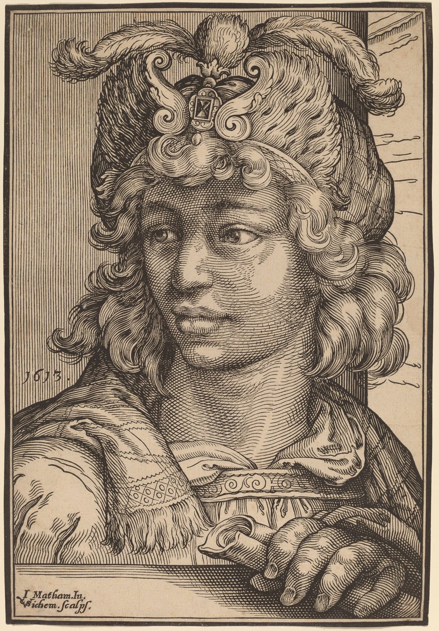 Byste av en ung mann av Christoffel van Sichem I after Jacob Matham