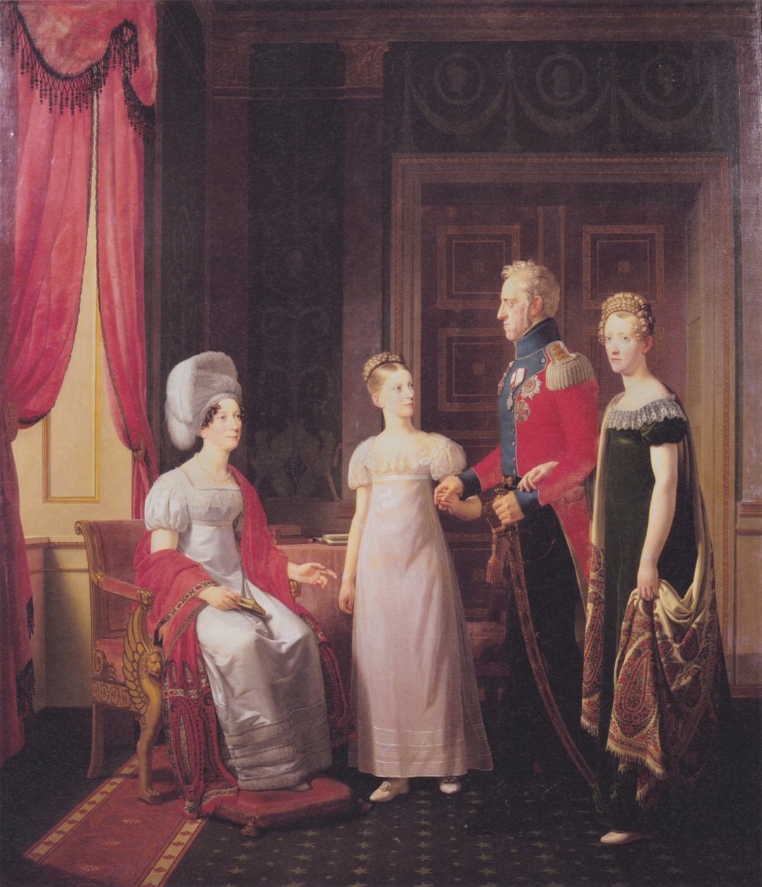 Frederik VI og dronning Marie med prinsessene Caroline og Vilhelmine av Christoffer Wilhelm Eckersberg