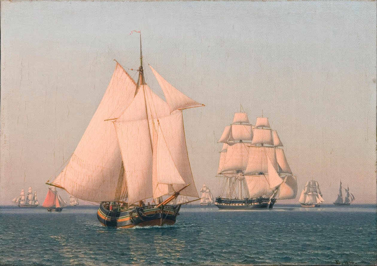 Skip under seil i mild bris på en klar somre ettermiddag av Christoffer Wilhelm Eckersberg
