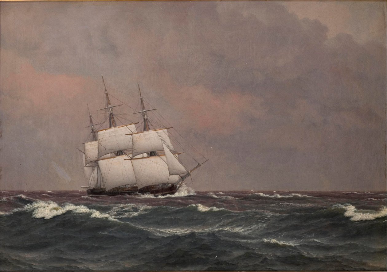 Korvetten Najaden i grov sjø av Christoffer Wilhelm Eckersberg