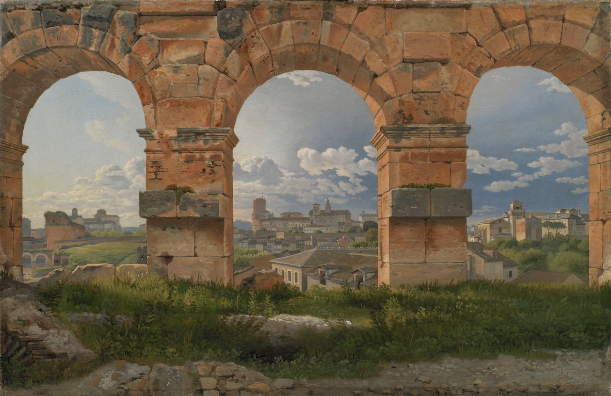 En utsikt gjennom tre av de nordvestlige buene i tredje etasje i Colosseum i Roma av Christoffer Wilhelm Eckersberg