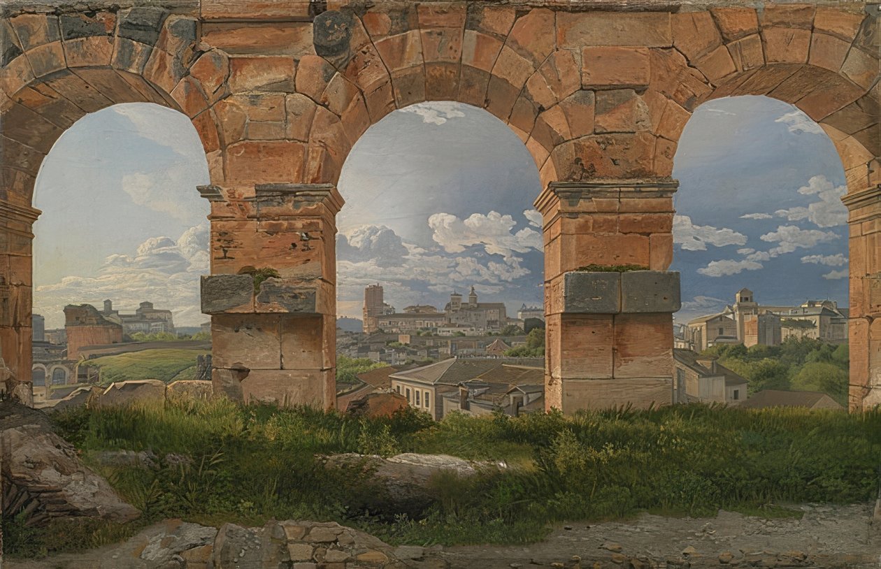 Utsikt gjennom tre buer fra Colosseum. 1815 av Christoffer Wilhelm Eckersberg