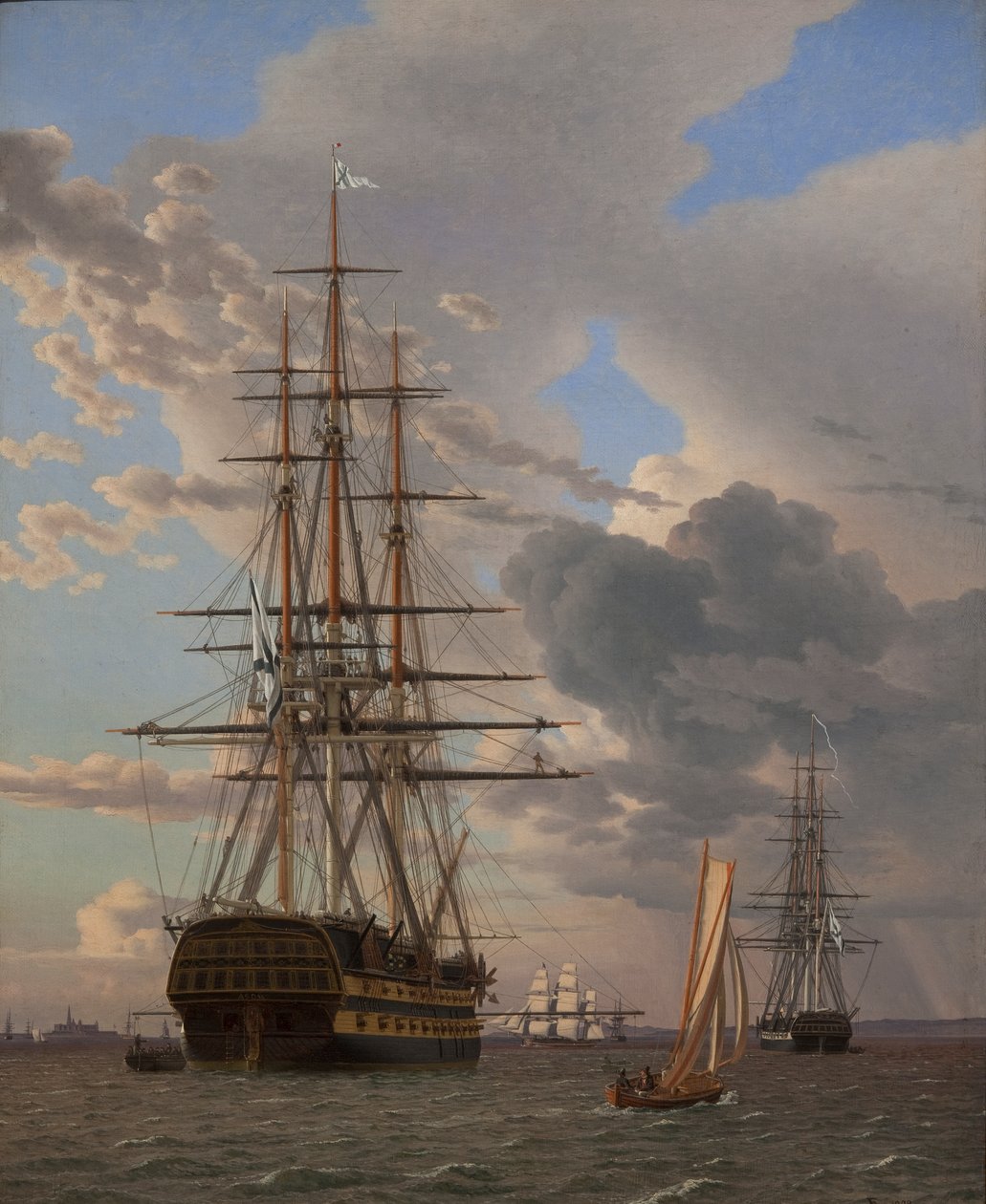 Det russiske linjeskipet "Asow" og en fregatt for anker i Helsingørs veier av Christoffer Wilhelm Eckersberg