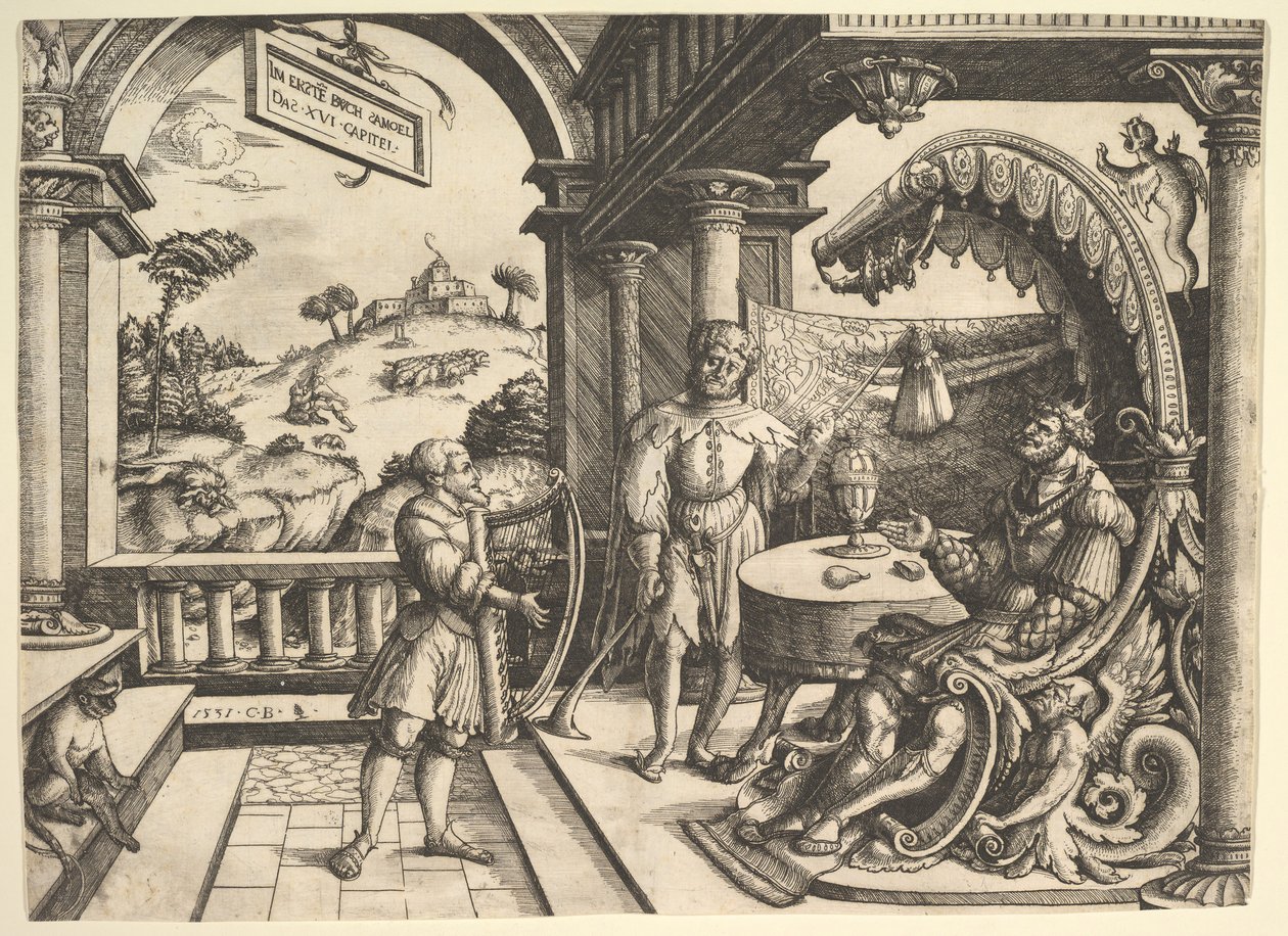 David spiller harpe før Saul, 1531. av Christoph Bockstorffer