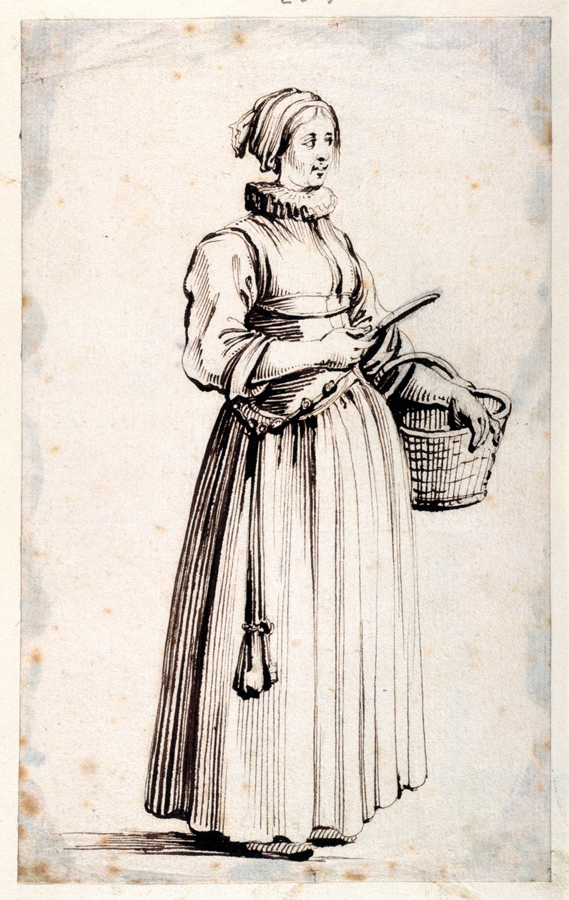Figur med kurv og kniv (penn og brunt blekk på papir) av Kosma Sergejewitsch Petrow Wodkin