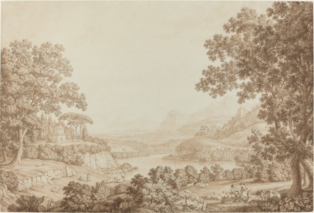 Arkadisk landskap med mausoleum av Christoph Heinrich Kniep