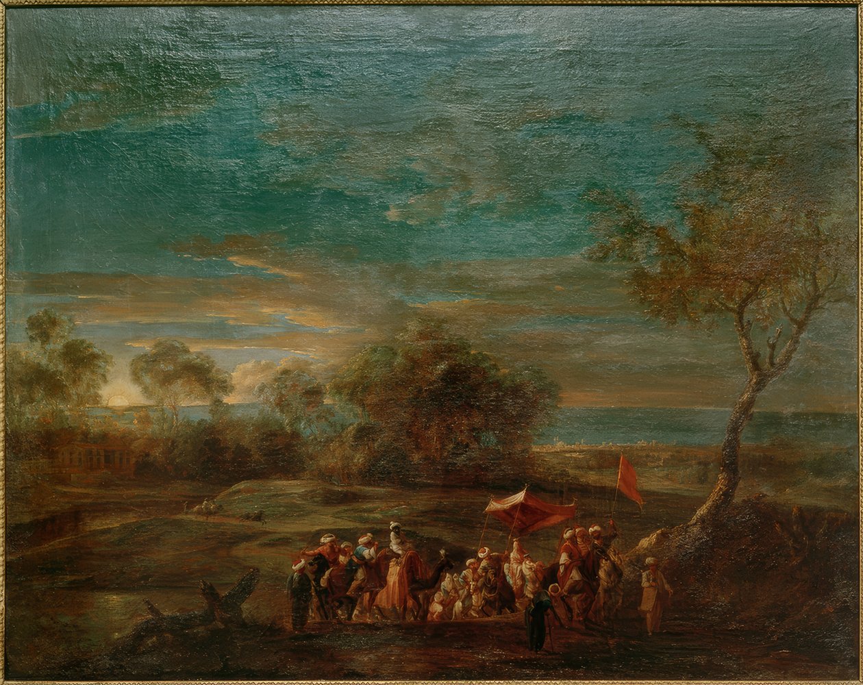 Morgenlandskap med en orientalsk brudeprosesjon av Christoph Ludwig Agricola