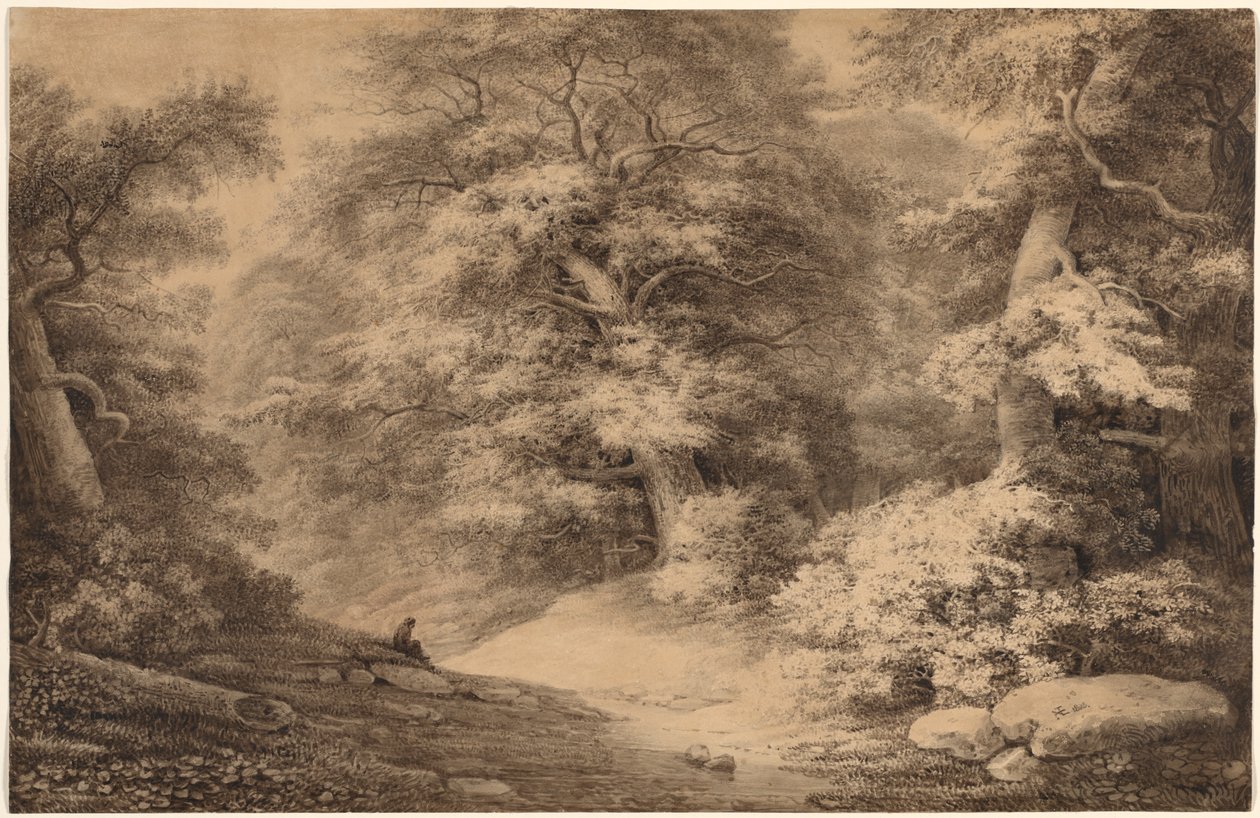 En bøkeskog med en hvilende reisende, 1803. av Christoph Nathe