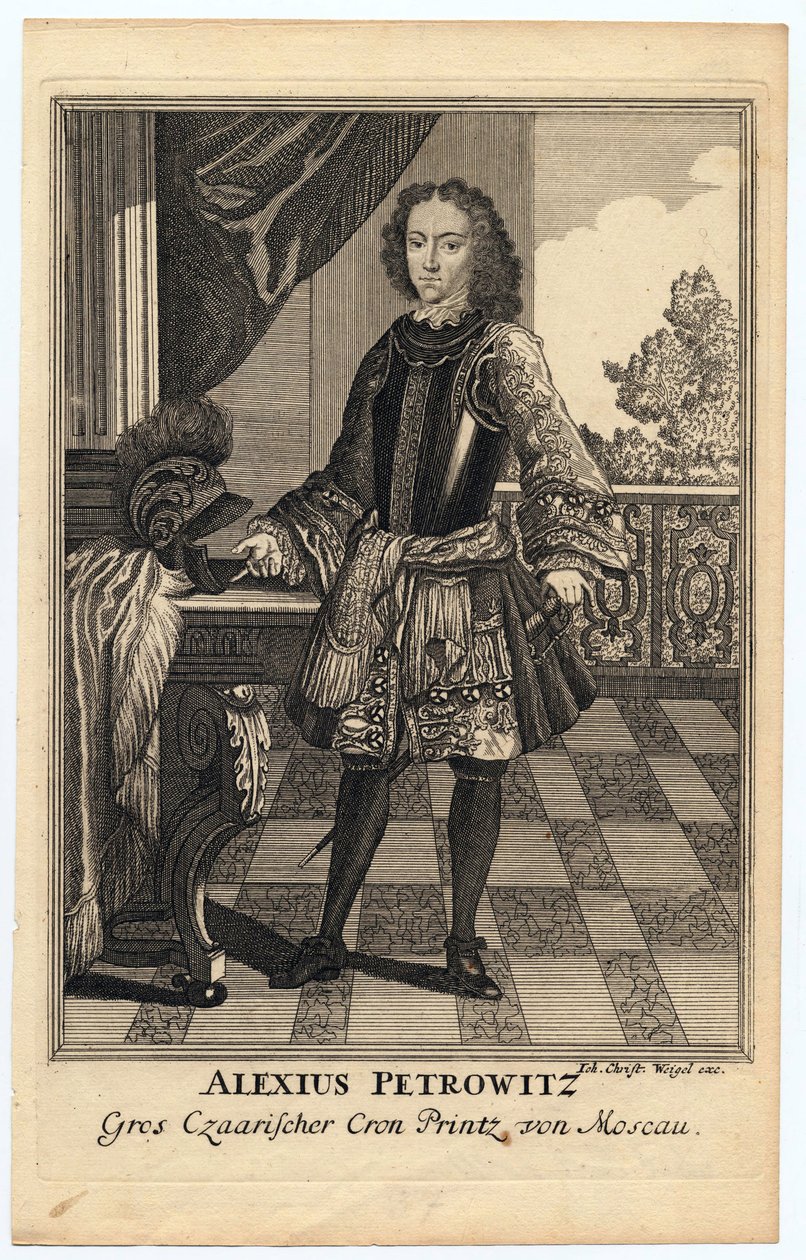 Portrett av Tsarevich Alexei Petrovich av Russland (1690-1718) (Alexis Petrovitch Romanov) - Wiegel, Christoph (1654-1725) - 1710 - Kobberstikk - 31,2x19,7 - Privat samling av Christoph Weigel