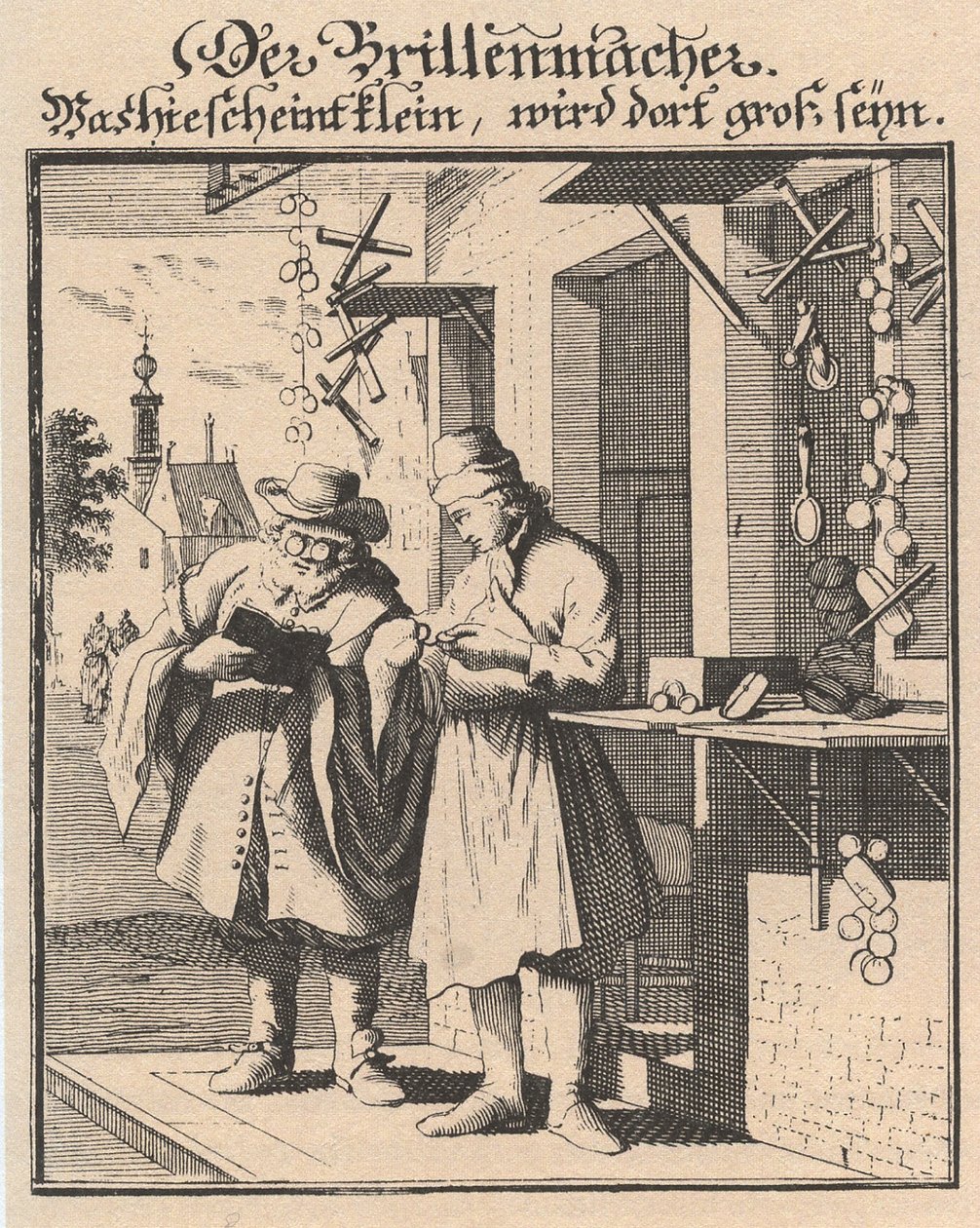 Brillemaker fra Figure of the Main Charitable Estates, 1698 av Christoph Weigel the Elder