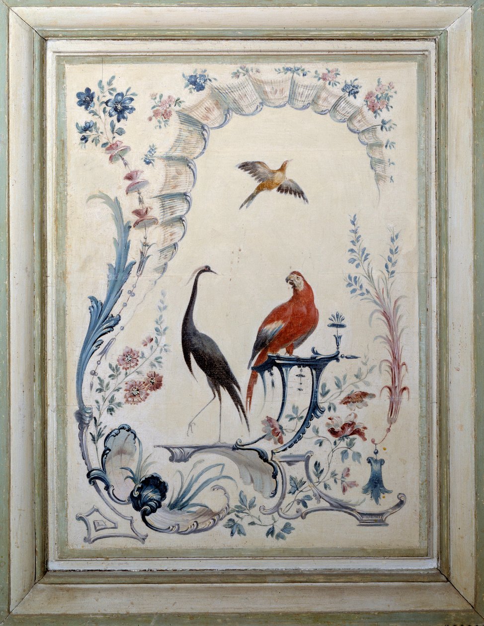Fugletegn på den store stuen til slottet Champs sur Marne. Maleri av Christophe Huet (1700-1759) av Christophe Huet