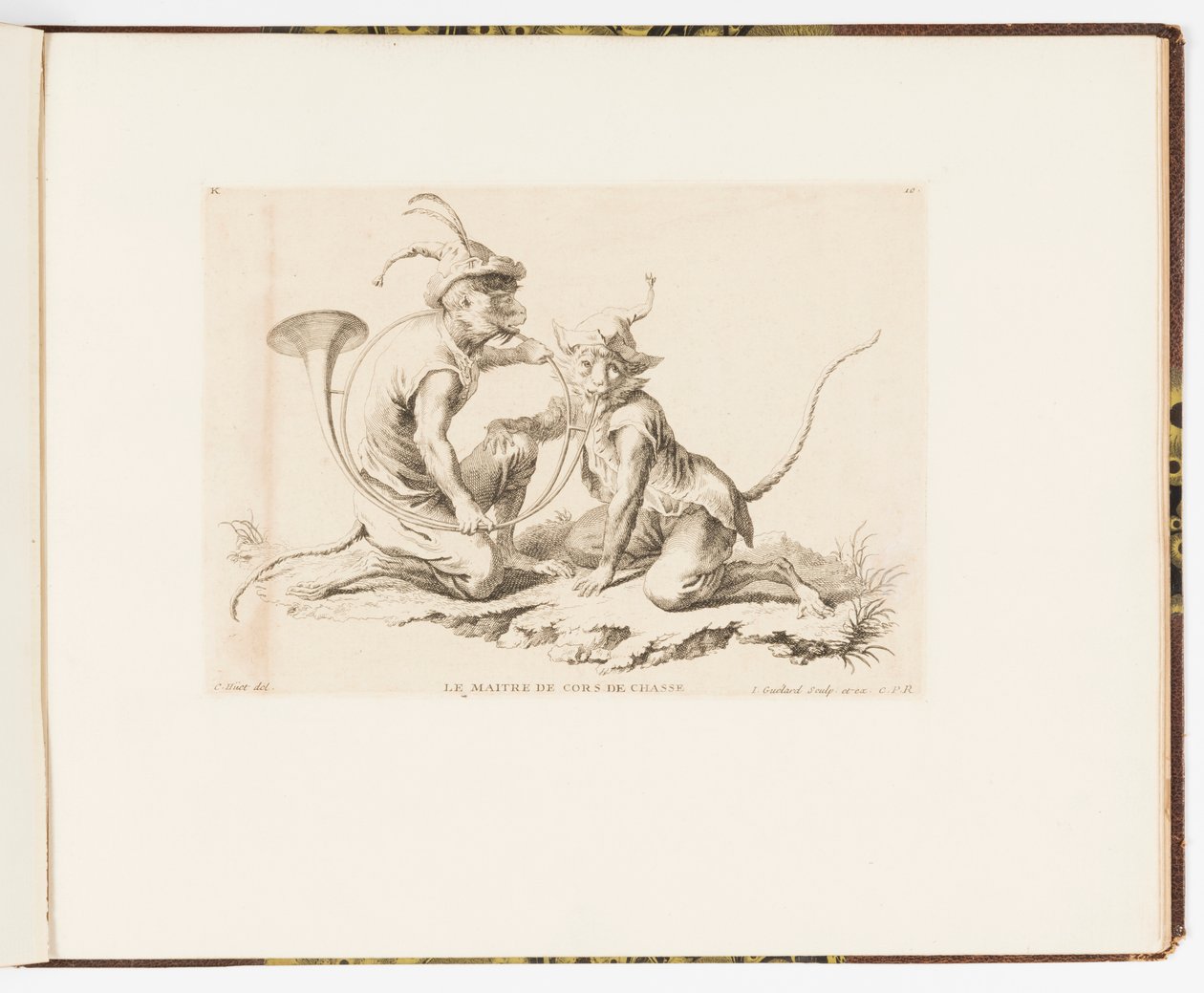 Plate 10, Jakthornets mester, apekatt eller ulike handlinger i menneskelivet representert av aper av Christophe Huet