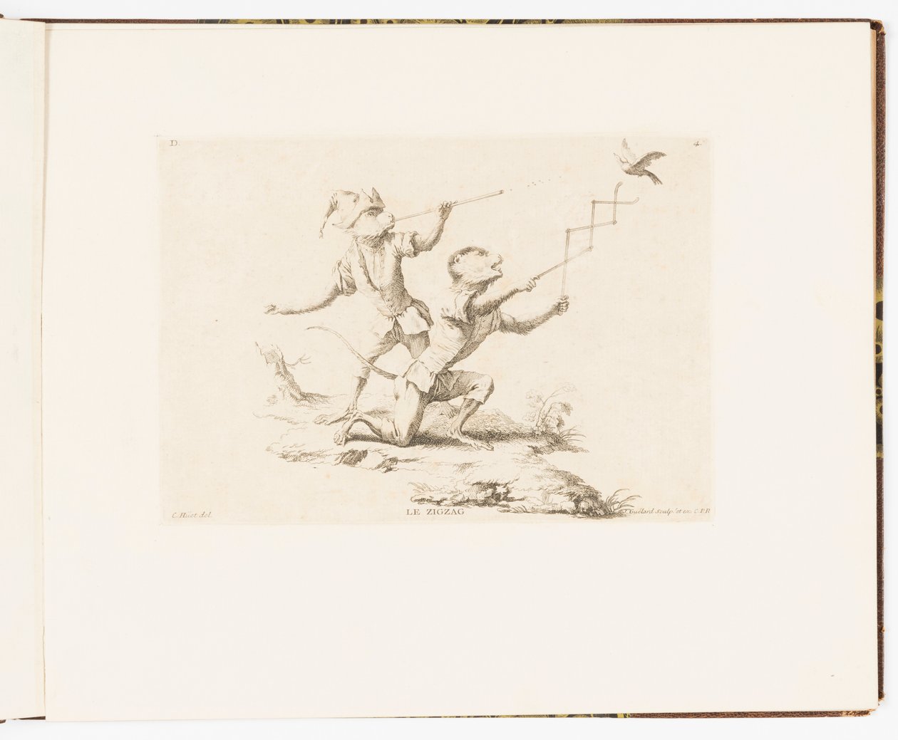 Plate 4, Le Zigzag (Sikksakk), Monkey-antikk eller forskjellige handlinger av menneskeliv representert av aper av Christophe Huet
