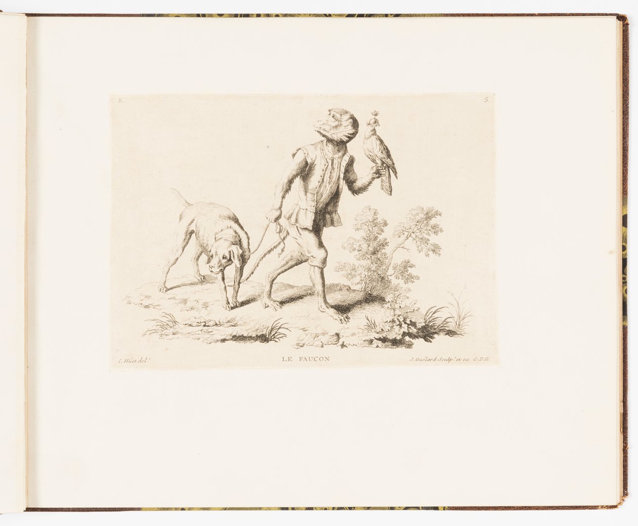 Plate 5, Falken, Monkey-antics eller forskjellige handlinger i menneskelivet representert av aper av Christophe Huet