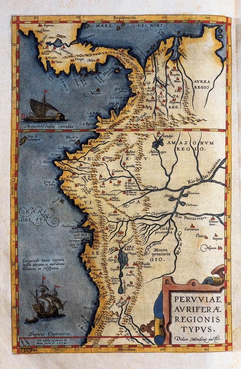 Kart over Peru, fra postene fra Hernando de Sotos ekspedisjon i 1570 av Christophe Plantin