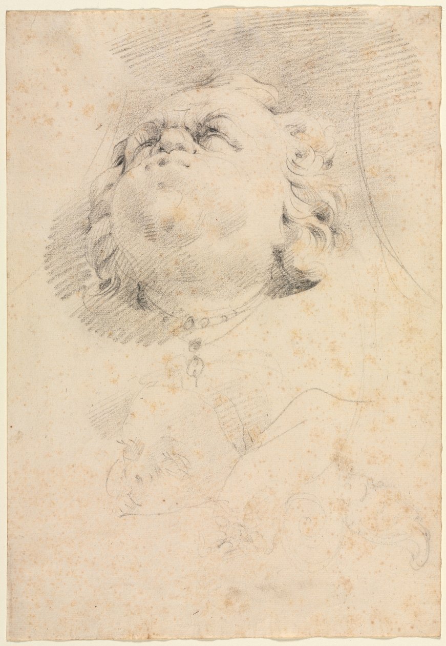 Skisse av et hoder etter Giambolognas Neptunfontene, ca. 1654. av Christophe Veyrier